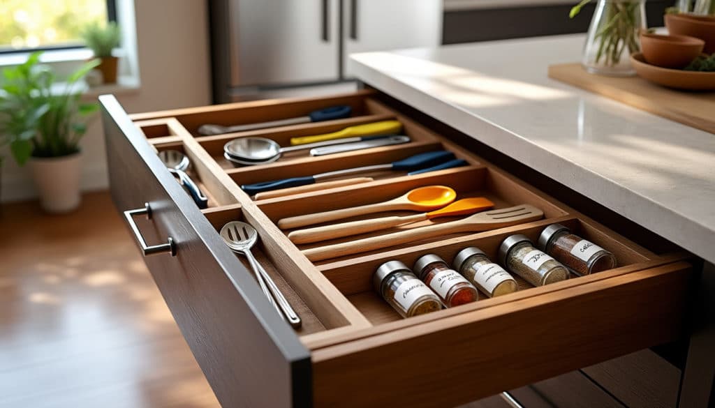 découvrez les meilleures idées de rangements pour optimiser vos tiroirs de cuisine ! améliorez l'organisation de votre espace culinaire avec des astuces pratiques et des solutions ingénieuses pour un rangement fonctionnel et esthétique.