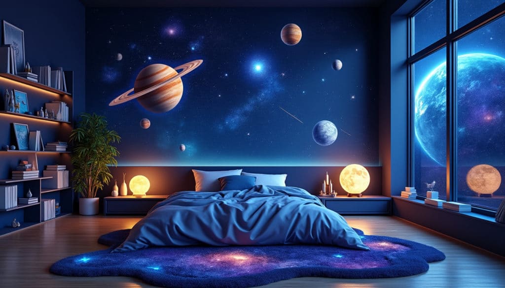 découvrez des idées inspirantes pour aménager une chambre sur le thème de l'espace. transformez votre intérieur en une galaxie fascinante avec des décoration étoilées, des couleurs cosmiques et des accessoires interstellaires.